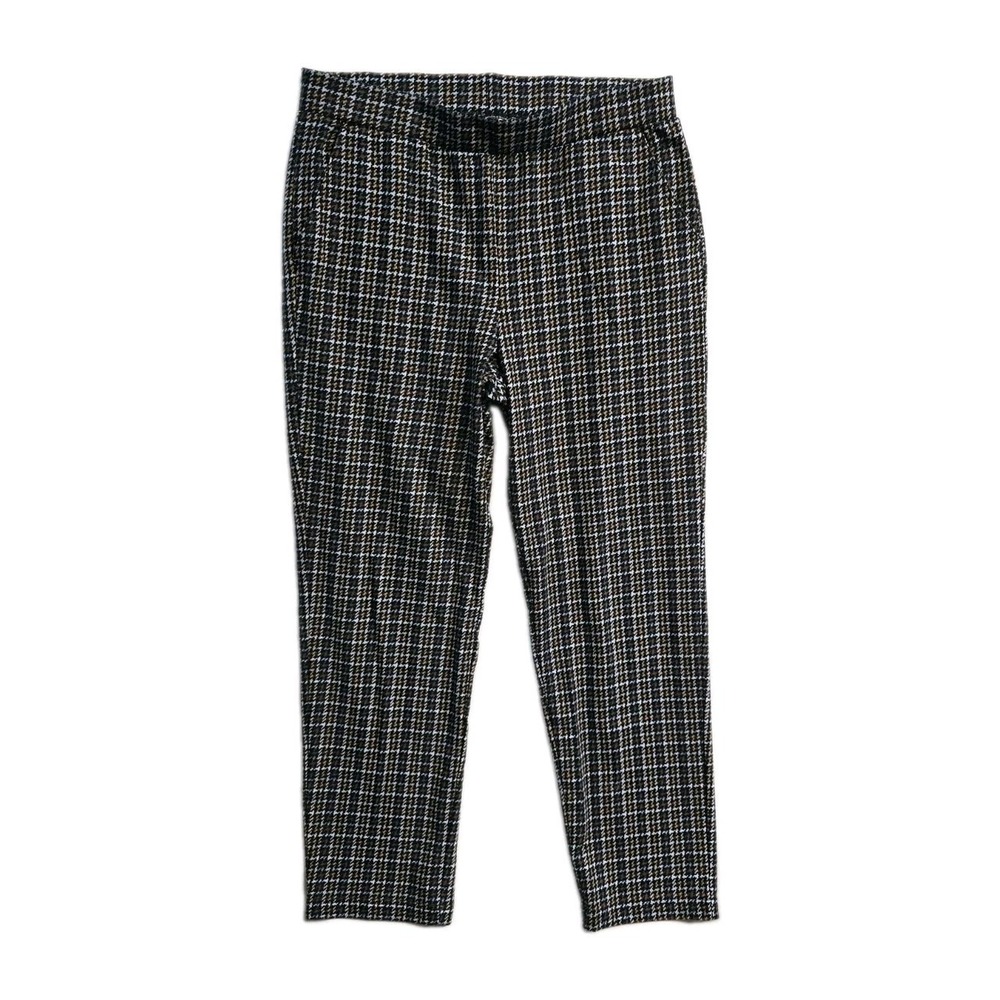 Appleseed's Women's Plaid Pull On Pants L Brown Cotton